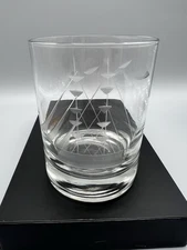 Javit Etched Crystal Clipper Ship Double Old Fashion Glasses Set Of 4 EUC