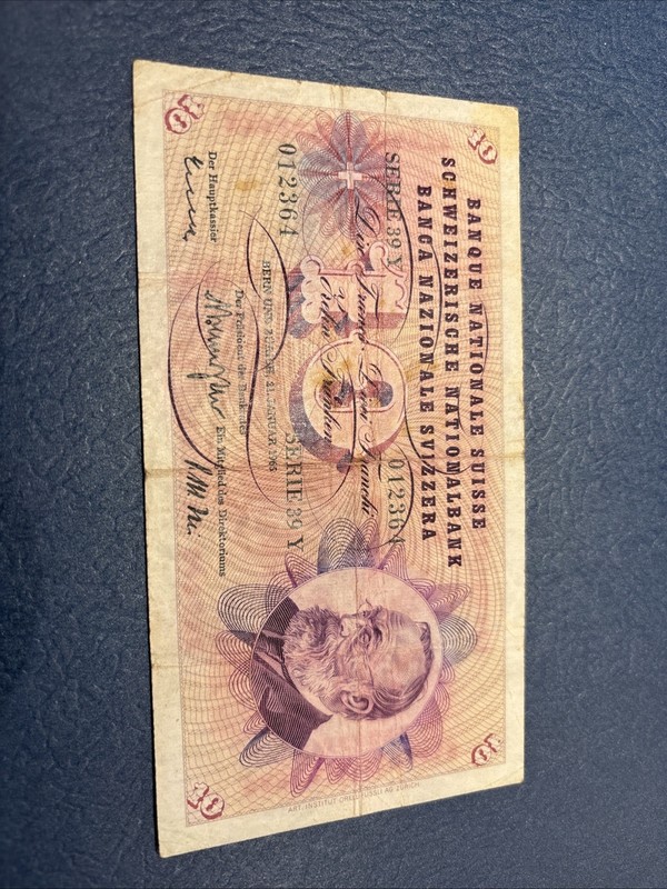 Swiss Ten Dollar Paper Currency 1965
