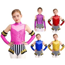 Girls Circus Leotard Showman Jumpsuit Ringmaster Holiday Bodysuit Cosplay Dance