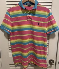 POLO RALPH LAUREN Size L Mens Pastel Striped Cotton Polo Shirt Golf Casual