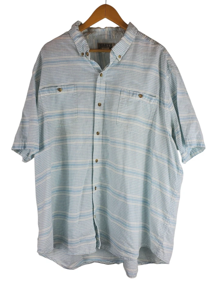 Duluth Trading Co Para Hombres 3XL Azul Rayas Botones Manga Corta Algodón Cáñamo Foto 2 de 4