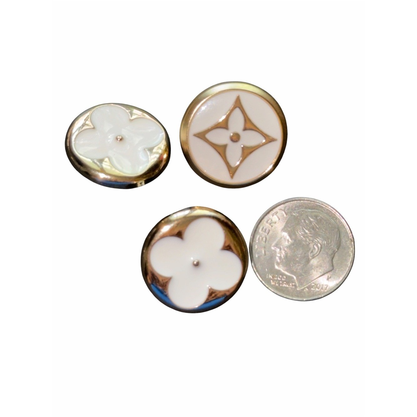 Louis Vuitton White and Gold Monogram Flower Buttons (Set of 3)