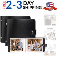 2 Pack Hold 64 Photo Leather Cover, 4 X 4 Album Book Black Inner Page 4x4 Pic...