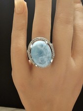 20x15 Larimar surrounded by White Zircon Halo Ring size 10