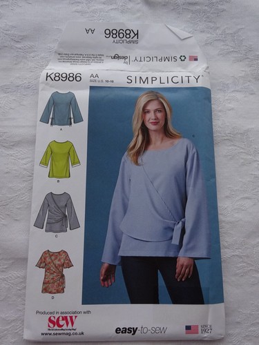 SIMPLICITY K8986 LADIES TOPS SEWING PATTERN SIZES 10 TO 18
