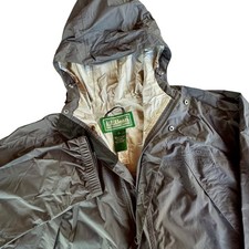 LL Bean Mens Large Trail Model Rain Jacket Gray Hooded Ripstop Shell 0ALB2