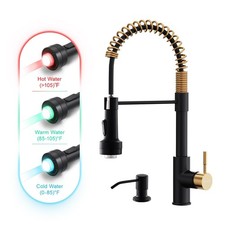 GIMILI Black and Gold Kitchen Faucet with Soap Dispenser Single Hole Pull Dow...