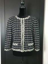 Authentic ST. JOHN Black Ivory Tweed Boucle Knit Jacket Size 6