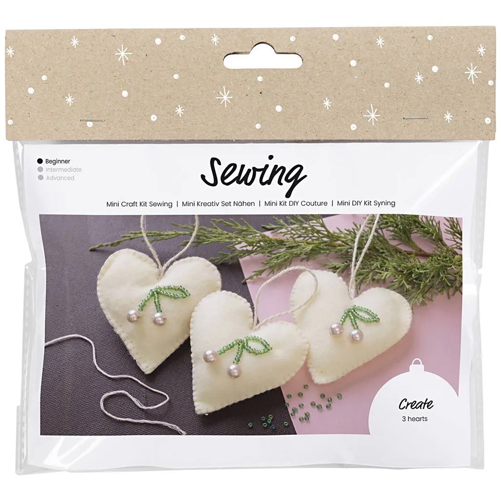 Pretty Christmas Hearts | Mini Sewing Craft Kit | Makes 3