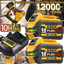 2Pack 12.0Ah for Dewalt FLEXVOLT 20V/60V MAX Battery and Charger DCB609 DCB606