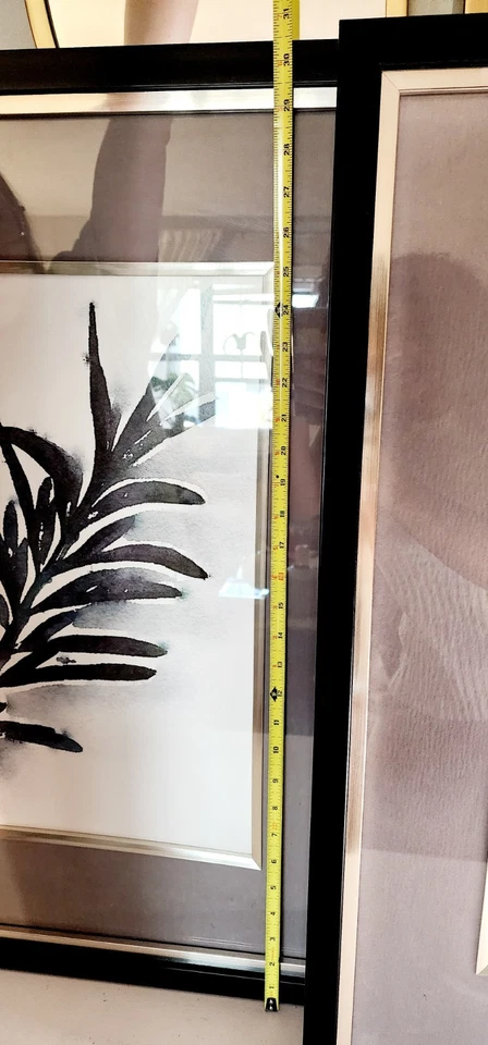 Totalmente aposentado 2 folhas de eucalipto estampas em tecido cinza fosco moldura preta - Imagem 3 de 4