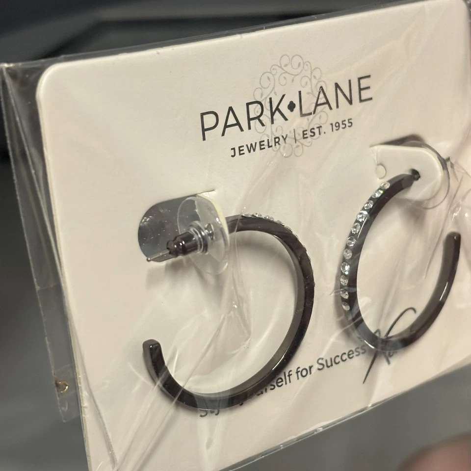 Pendientes de aro Park Lane con detalles de cristal negro para mujer joyería de moda nuevos en caja Foto 4 de 4