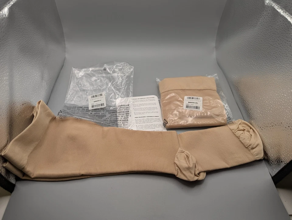 (2) 20-30 Below Knee Compression Stockings, Closed Toe, Beige, # 8865S-XL - Image 2 of 4