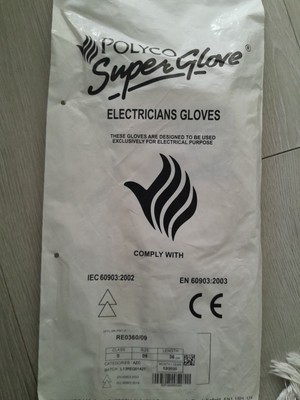 Polyco RE0360/09 Electricians Gloves, Class 0, Size 9, White,
