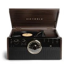 Victrola VTA-370B 7-in-1 Wood Bluetooth Retro 3-speed Record Player CD Cassette