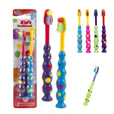 4 X Ball Polka Dot Toothbrush Set Suction Cup Stand Soft Bristles Kids Oral Care