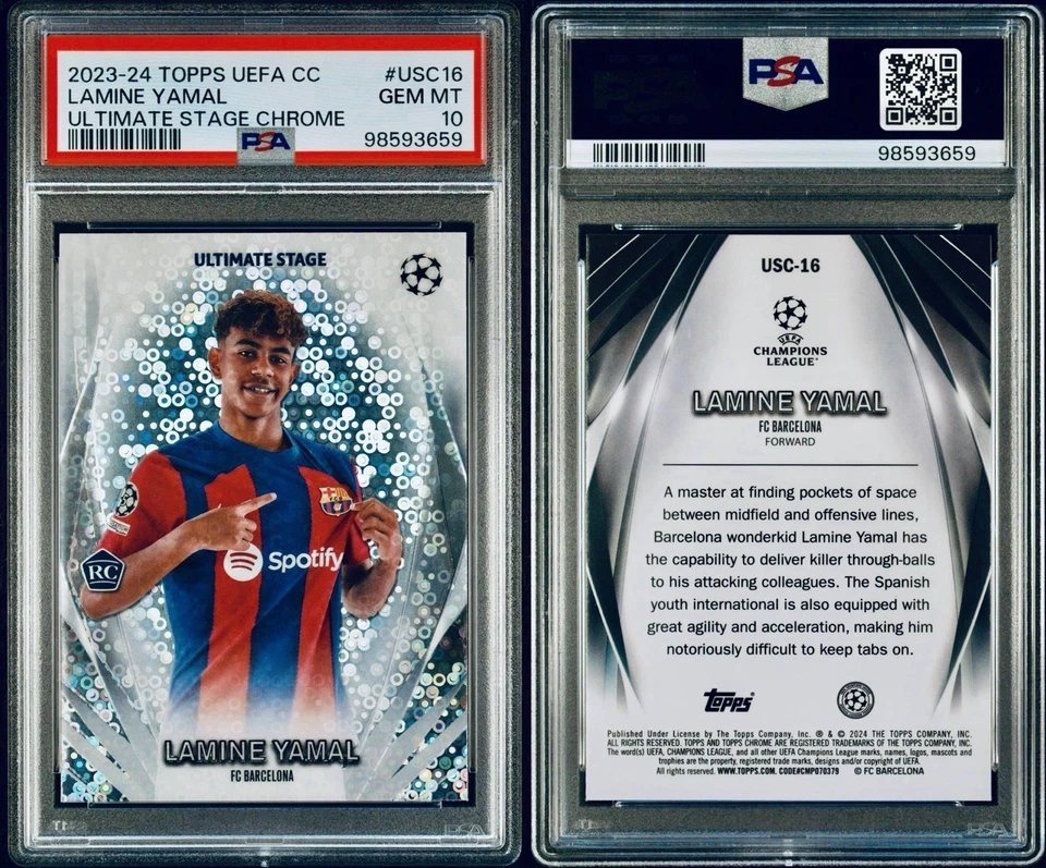 💥💥2023-24 TOPPS UEFA CLUB ULTIMATE STAGE CHROME LAMINE YAMAL PSA 10💎 - Image 3 of 3