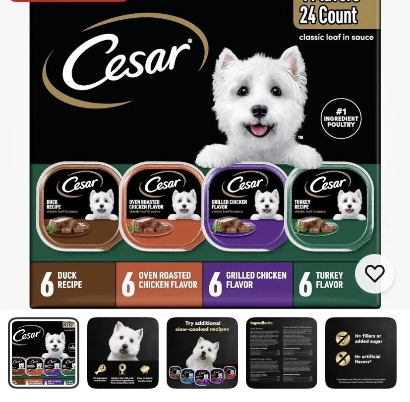 Cesar Wet Dog Food Classic Loaf in Sauce Poultry Variety 3.5 oz. Pack of 24.
Opens in a new window o