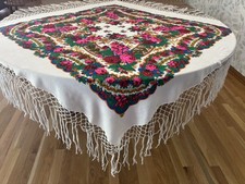 Floral Fringed Shawl Scarf Boho Square Wrap 65 Festival Red Pink Blue Green EUC