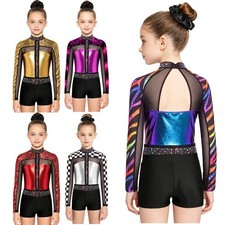 Kids Girls Bodysuit Sparkle Gymnastics With Hairtie Leotard Figure Ice Skating