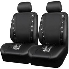 Leather Bling Diamond Car Seat Covers 2 Front Interior Sets, Waterproof Unive...