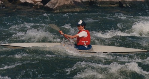 1980s Man Kayak Rapids Whitewater Paddling Helmet Life Vest River