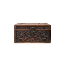 Coffre au trésor motif dragons orientaux couleur marron vieilli bois GB238