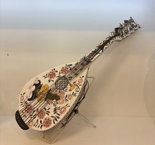 Antique Mandolin In White and Polychrome Ceramic Made In France