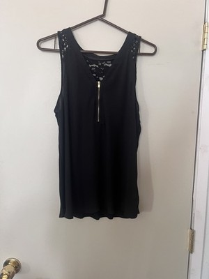 Express Black Sleeveless Sheer Front Zipper Blouse Size M