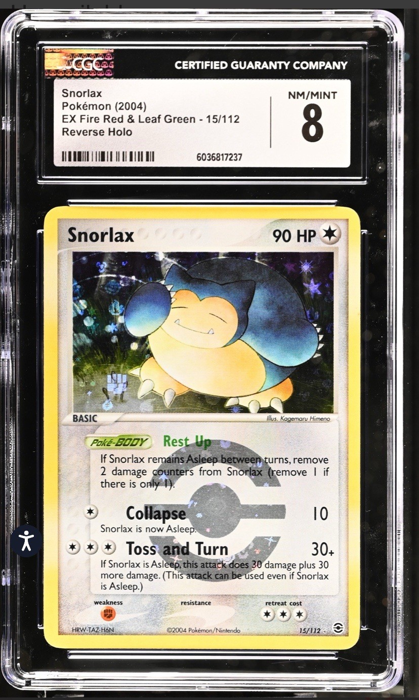 CGC 8 Snorlax 2004 EX Fire Red & Leaf Green 15/112 Reverse Holo Pokemon Card