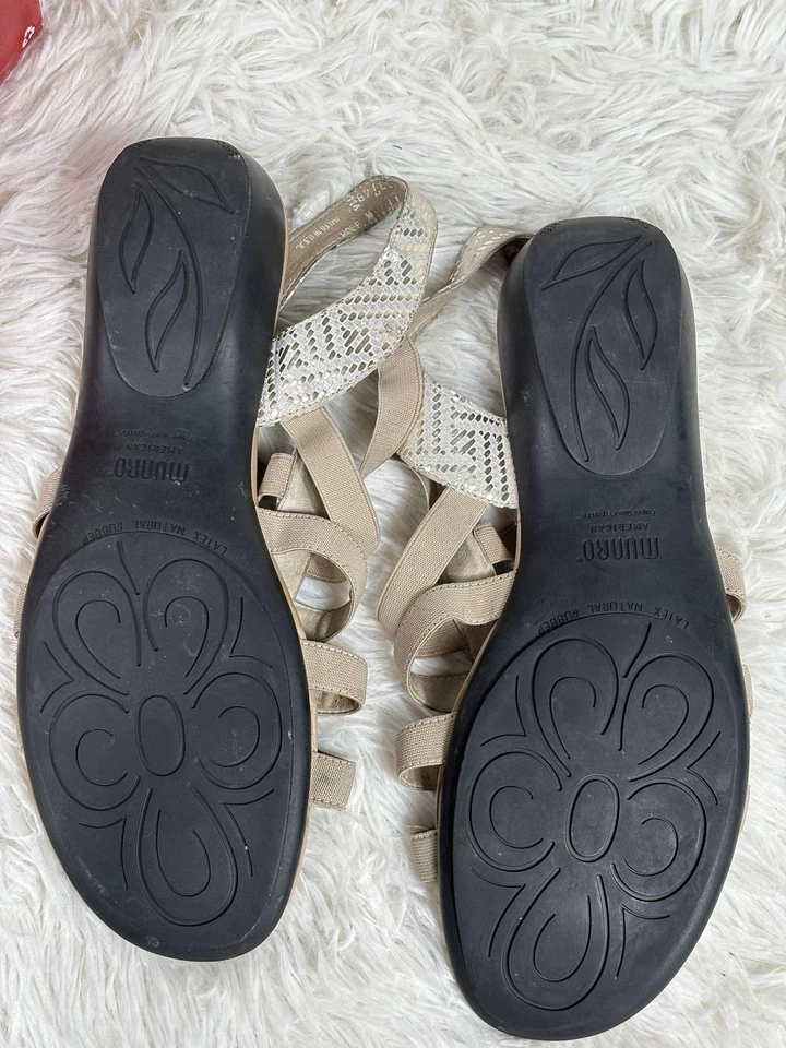 Sandalias Munro Americanas Para Mujer Talla 11 Taupe Tirantes Cuña Hechas en EE. UU. Foto 4 de 4