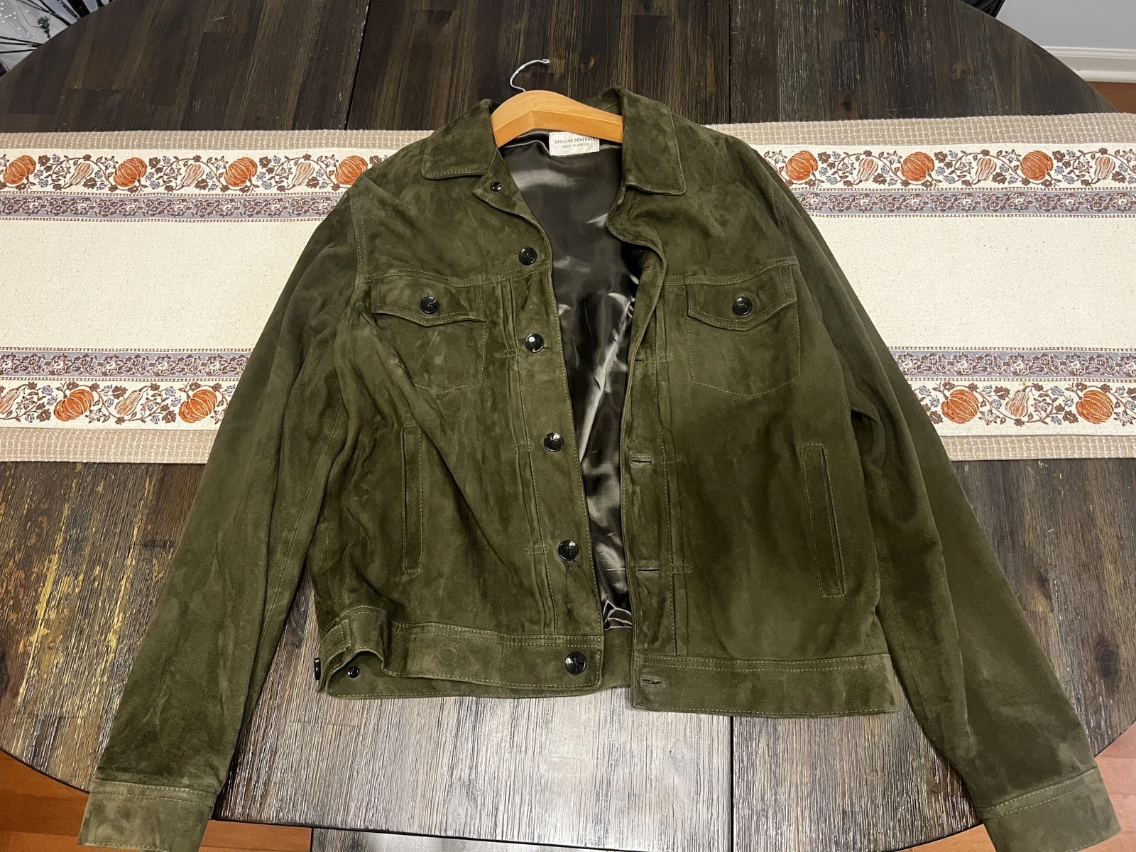 Officine Generale Leo Suede Trucker Jacket Green Large image 4