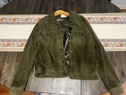 Officine Generale Leo Suede Trucker Jacket Green Large image 4