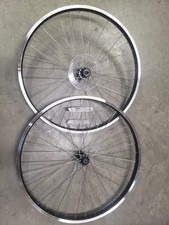 26" rim brake wheelset. Double wall. Black with silver sidewall and black hub.  