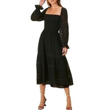 REFORMATION Smocked Square Neck Midi Dress Size 8 Lace Tiered Boho Whimsigoth