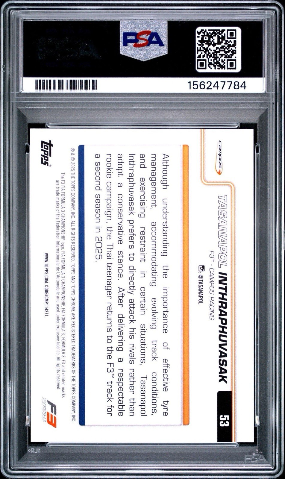 2025 Topps Chrome F1 #53 Tasanapol Inthraphuvasak /25 Orange Checker Flag PSA 10 view 4