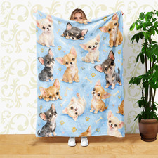 Cartoon Puppies Paw Prints Blue Coral Fleece Blanket