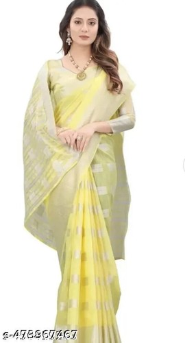 Mujer Pattu Algodón Lino Seda Sari Con Blusa Pieza - Imagen 11 de 29