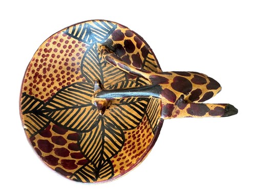 African Hand Carved Olive Wood Giraffe Drinking From Bowl Trinket Dish Vintage  - Picture 7 of 9