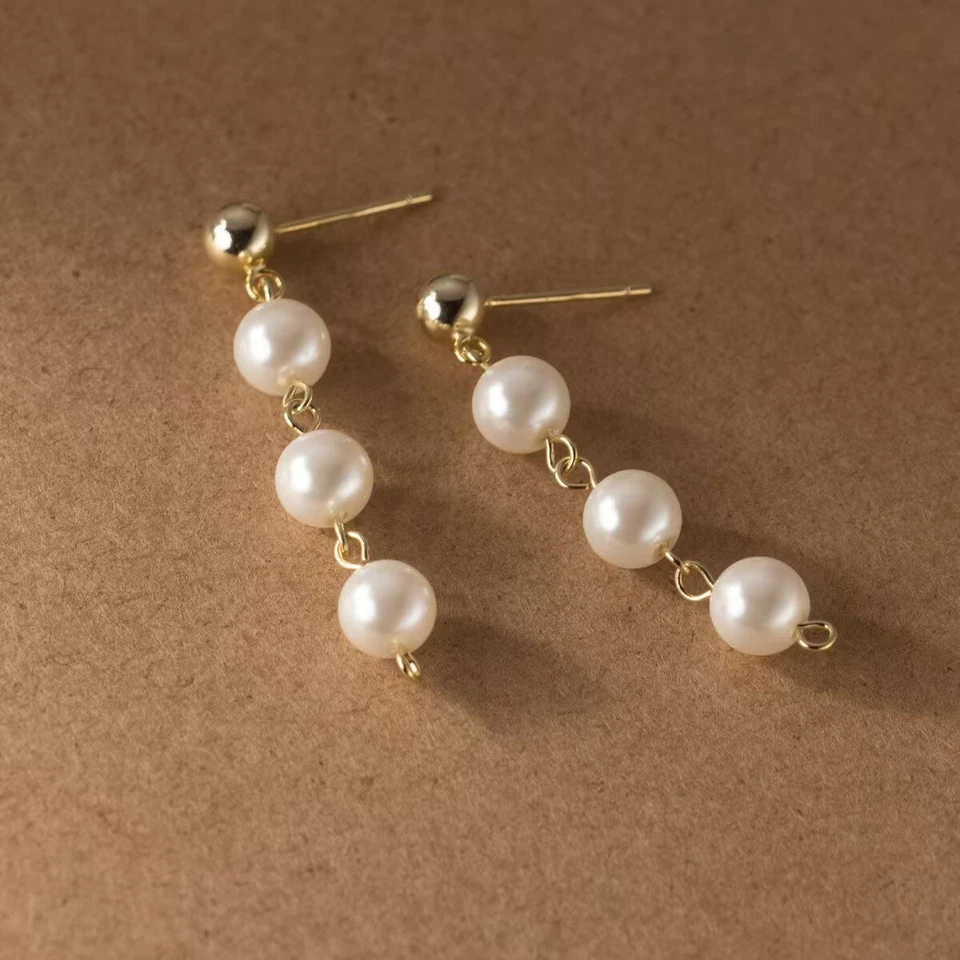 1 Pair Woman s925 Sterling Silver Beaded Pearl Earring Stud Drop Dangle - Image 4 of 4