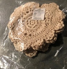 12 Pack Crocheted Doilies Decorative 8" Hand Made Beige Heart Shaped New