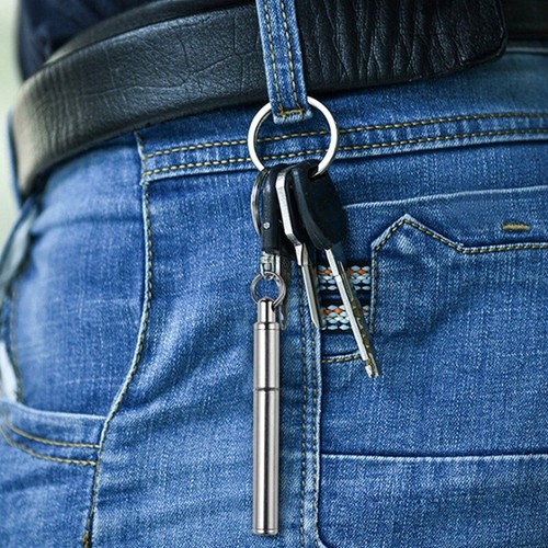 Portable Key Stainless Steel Telescopic Pen Telescoping Ballpoint Pen Keychain - Picture 4 of 6
