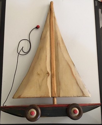 Huge Sailboat Pull Behind - Wooden Handmade Vintage Toy By