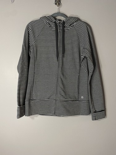 Gap Fit L Ladies Cotton Striped Jacket Full Zip Hooded Lightweight Warm Cozy - Afbeelding 1 van 8