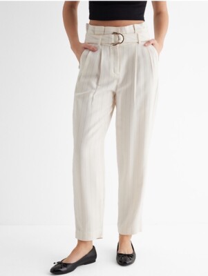 Express Stylist High Rise Pinstripe Belted Paper Bag Ankle Pant