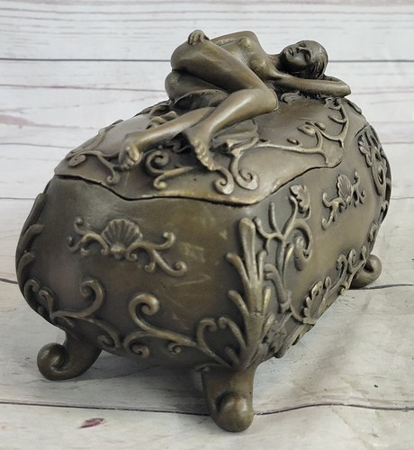 VICTORIAN STYLE EUROPEAN FRENCH ORMULU BRONZE SCULPTURE FIGURAL JEWELRY BOX NUDE - Picture 4 of 10