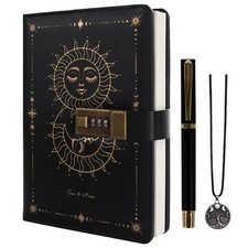 Diary with Lock Sun  Moon Journal with Lock for Women Men A5 Refillable Note...