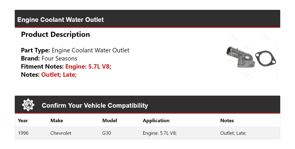 Chevrolet G30 1996 motor V8 de 5,7 L salida de agua refrigerante 4 estaciones Foto 2 de 4