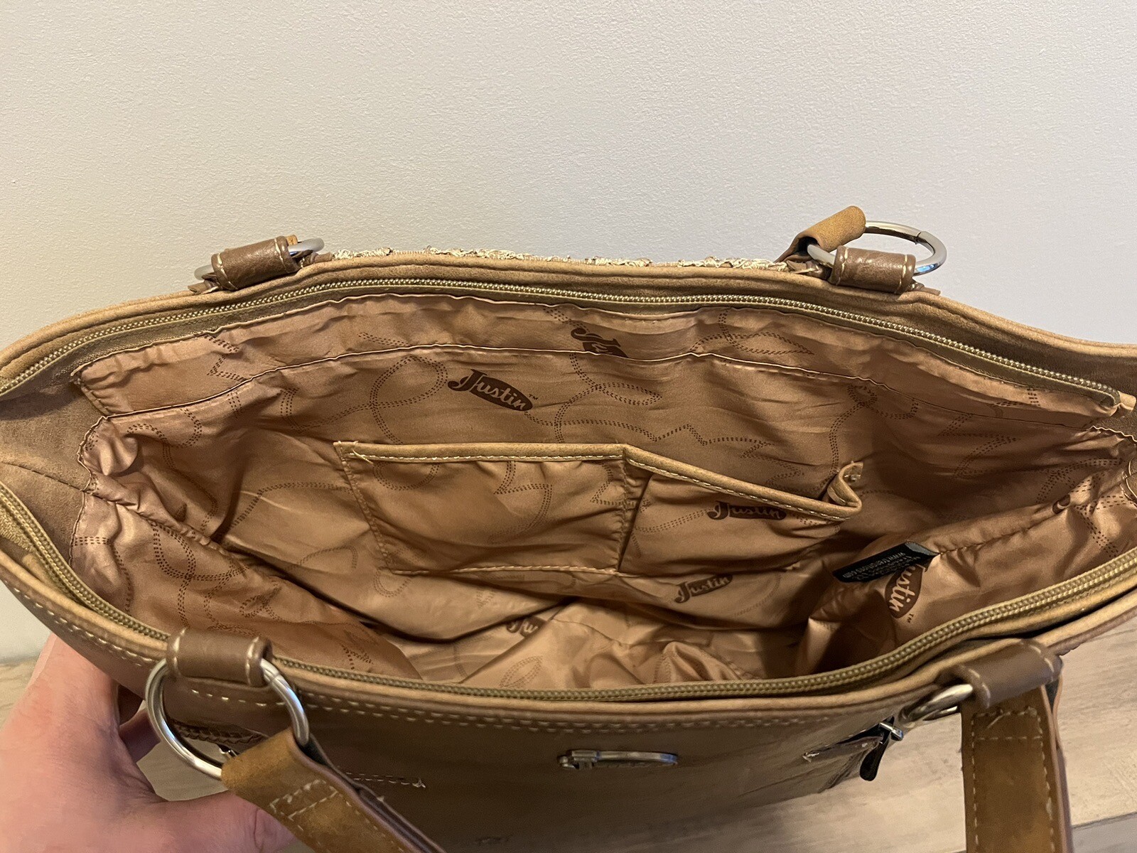 Justin Boot Purse Lace Inlay Conceal Carry Western Handbag Rhinestones