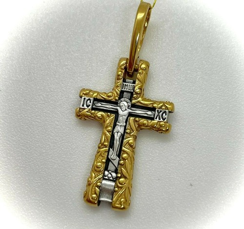 gold orthodox cross pendant russian 